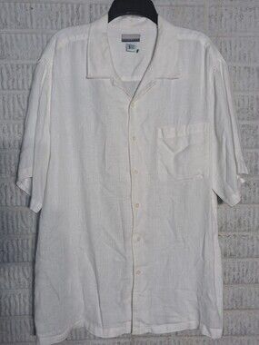 Breakwater Men's White Short-Sleeve 100% Linen  Button-Up Shirt In A Size Large
